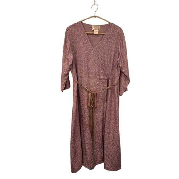 April Cornell Wrap Dress Size Medium Midi Long Sleeve Box Pleat Ribbon Tie - Picture 1 of 9